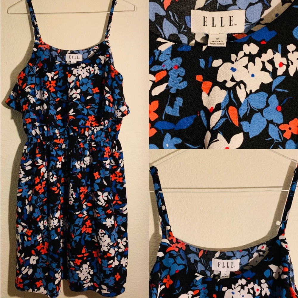 Elle Black/Blue Strapless Floral Dress